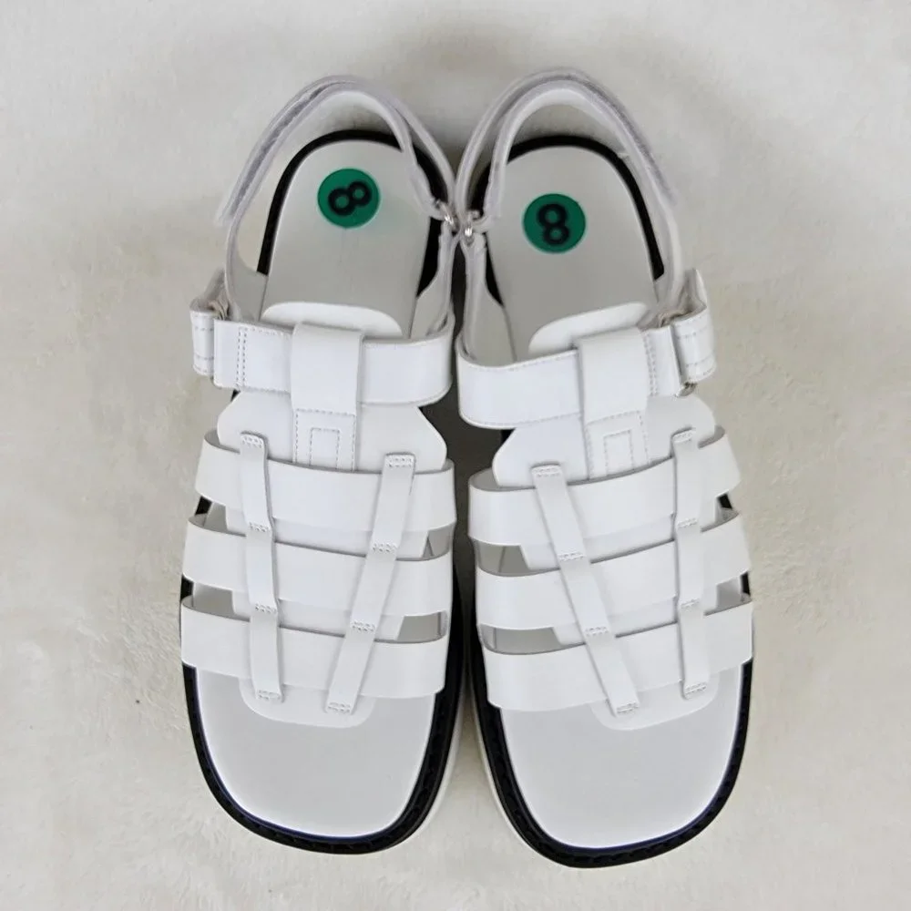 Tony Bianco Jett Black White Leather Strappy Sling-Back Platform Sandals 9 Y2K